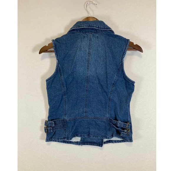 Kate & Mallory Denim Moto Vest Women Small Blue Asymmetrical Zip Side Buckles - Picture 2 of 9